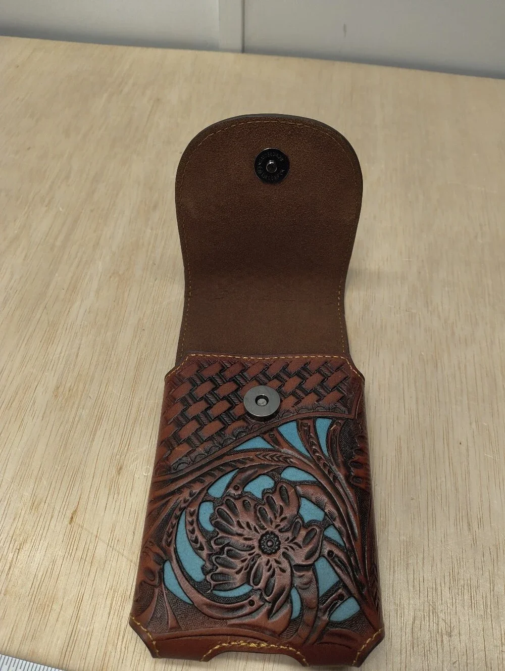 Horse Western Genuine Leather Phone Holster Handtooled Brown XLARGE